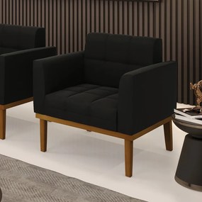 Poltrona Decorativa Karen Pés Fixo em Madeira Castanho Suede Preto G19 - Gran Belo