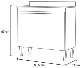 Balcão de Cozinha Lavanderia com Tampo 02 Portas Sara 80 cm L06 - D'Rossi - Branco