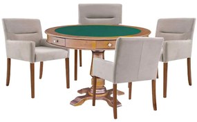 Mesa de Jogos Carteado Victoria Redonda Tampo Reversível Amêndoa com Kit 4 Cadeiras Vicenza Nude G36 G15 - Gran Belo