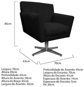 Poltrona Laura Base Giratória de Metal Suede Preto - ADJ Decor