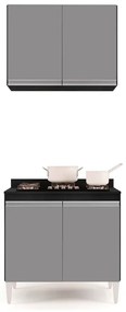 Kit Armário Aéreo e Balcão para Cooktop de Cozinha 02 Portas Diana 80 cm L06 - D'Rossi - Preto e Cinza