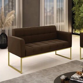 Sofá Namoradeira Elisa Suede Marrom Base Metálica Industrial Dourado - D'Rossi