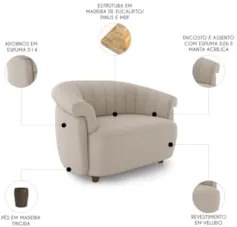 Sofá 2 Lugares 150cm e Poltrona Lykan Veludo Bege Z32       - Mpozenat