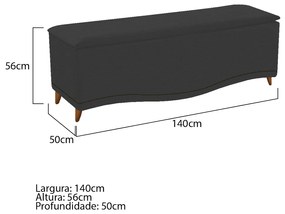 Calçadeira Estofada Yasmim 140 cm Casal Corano Preto - ADJ Decor