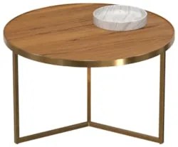 Mesa de Centro Redonda Baixa Pé Metal Thor Cinamomo/Dourado E05 - Mpoz
