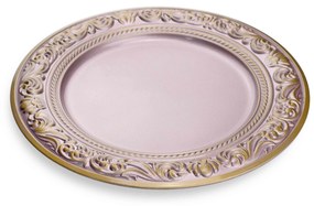 Sousplat de Plástico Rosa e Dourado com Detalhe em Arabesco 33 cm - D'Rossi
