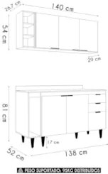 Armário de Cozinha CP12 e Tampo 118cm Pérola M24 Preto      - Mpozenat