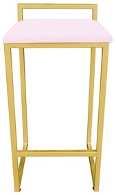 Banqueta Alta Industrial Pietra Suede Rosa Bebê Base Dourado D'Rossi