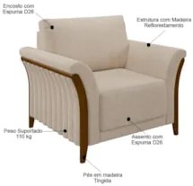 Kit 2 Poltronas Decorativas Sala de Estar 102cm Pés Madeira Roya Z32 L