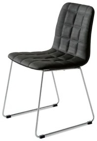 Cadeira Quadra Slim Assento Estofado Linho Preto com Base Cromada - 46891 Sun House