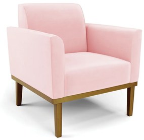 Poltrona Decorativa Isabella Pés Fixo em Madeira Castanho Suede Rosa Bebê G19 - Gran Belo