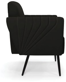 Sofá Namoradeira com 2 Poltronas Pés Palito de Ferro Bruna Suede - D'Rossi - Preto