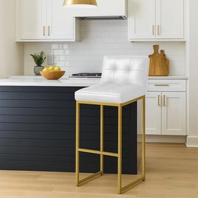 Banqueta Cozinha Alta com Encosto Industrial Dourado Lirina PU C05 - D'Rossi - Branco