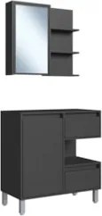 Gabinete Banheiro 80cm e Espelheira 70cm Clari Grafite F10  - Mpozenat