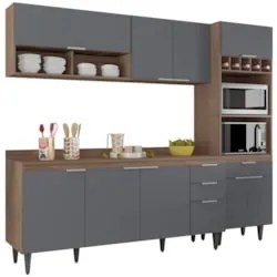 Armário de Cozinha Com Tampo CP02 240cm Pérola Freijó/Grafite Z34 - Mp