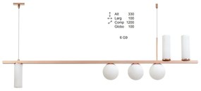 Pendente Durness Vidro Misto Assimetrico 120X10X33Cm Com Globos Ø10Cm... (PRETO / COBRE BRILHO)