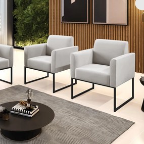 Kit 2 Poltronas Base Industrial Preto Marisa Veludo - Cinza