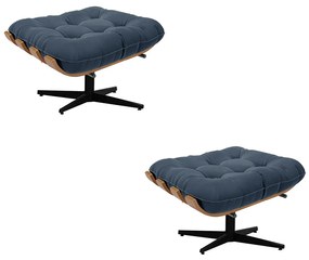 Kit 02 Puffs Giratório Costela Suede Base Cromada Preto - D'Rossi - Azul Marinho