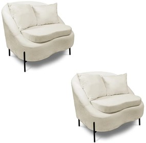 Poltrona Decorativa Orgânica Pé de Metal Preto Kit 2 Zaya Bouclê C05 - D'Rossi - Bege