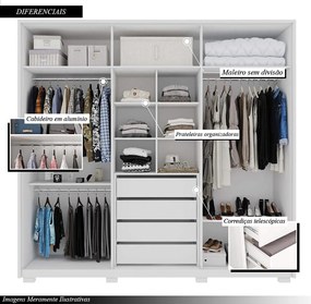 Guarda Roupa Casal Nilus 250cm com 6 Portas 4 Gavetas Ripado MDP Branco G11 - Gran Belo