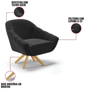 Kit 01 Namoradeira 02 Lugares e 02 Poltronas Giratória Giovana Suede Base Madeira MA30 D03 - D'Rossi - Preto