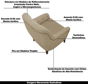 Poltrona Decorativa Pés em Madeira Petra Linho Bege G45 - Gran Belo