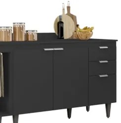 Armário de Cozinha CP12 e Tampo 118cm Pérola M24 Preto      - Mpozenat