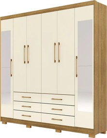 Guarda Roupa Dunas Casal 6 Portas de Bater 2 Com Espelhos 6 Gavetas MDF Nature/OffWhite G98 - Gran Belo