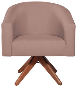 kit 02 Poltronas Luiza Base Giratória de Madeira Sintético Nozes e Linho Rosê - ADJ Decor