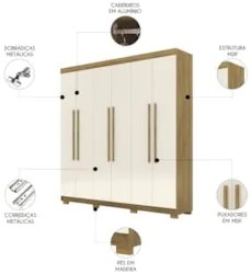 Guarda Roupa Casal 218cm 6 Portas Elegance Nature/Champanhe - Vila Ric