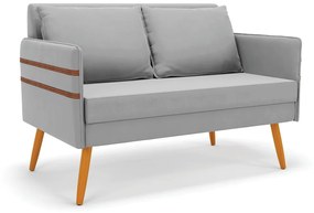 Namoradeira 02 Lugares Mari Suede Cinza Pés Palito Castanho - D'Rossi