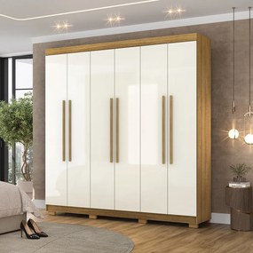Guarda Roupa Casal Doral 218cm 6 Portas de Bater 2 Gavetas Nature/OffWhite G98 - Gran Belo