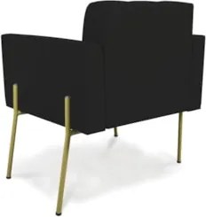 Poltrona Para Sala Pé Metal Dourado Kit 2 Ana Linho Preto - Ibiza