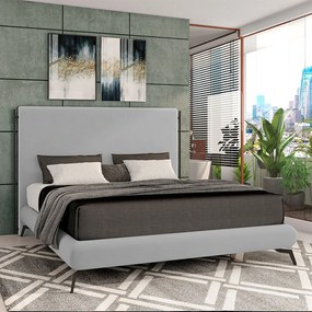 Conjunto Cabeceira e Base para Colchão King Bezos com pés em Alumínio Veludo Cinza G91 - Gran Belo