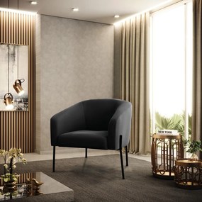 Poltrona Decorativa Pé de Ferro Preto Stella Suede D03 - D'Rossi - Preto