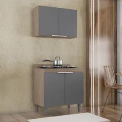 Armário de Cozinha e Balcão Cooktop Pérola Z34 Freijó/Grafite - Mpozen