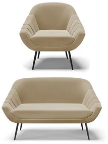 Kit 01 Namoradeira 02 Lugares e 01 Poltrona Giovana Suede Marrom Rato Pés Palito de Ferro - D'Rossi