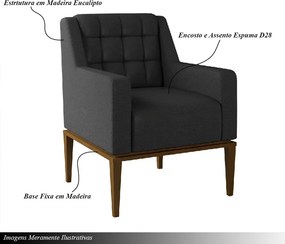 Poltrona Sala de Estar Decorativa Base Madeira Madonna PU Preto G52 - Gran Belo
