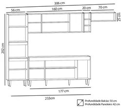 Armário de Cozinha Modulada 5 Peças CP16 Balcão Castanho/Preto - Lumil