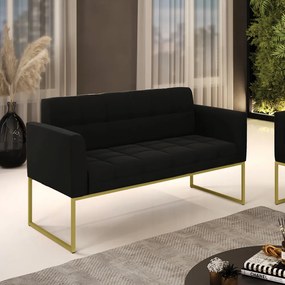 Sofá Namoradeira Elisa Suede Base Metálica Industrial Dourado - D'Rossi - Preto