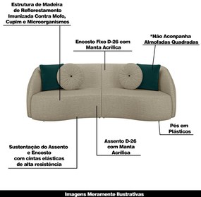 Conjunto Decorativo Sofá 288cm e Poltrona Clarke com Puff Round Linho Bege G45 - Gran Belo