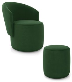 Poltrona e Puff Redondo Orgânico para Sala Malu Suede M11 - D'Rossi - Verde