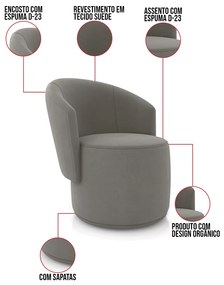 Poltrona Decorativa Orgânica Fixa para Sala Malu Suede M11 - D'Rossi - Grafite
