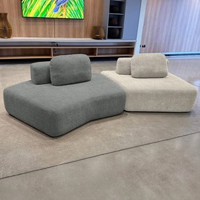 Sofá Ilha Sala de Estar Modulado Dakota Encosto Almofadas Soltas Bouclê Rústico Cinza/Greige G33 - Gran Belo