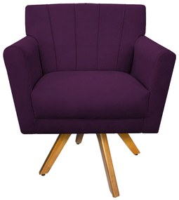 Poltrona Laura Base Giratória de Madeira Suede Roxo - ADJ Decor