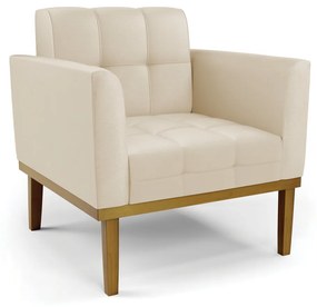 Poltrona Decorativa Karen Pés Fixo em Madeira Castanho PU Bege G19 - Gran Belo