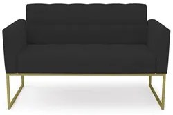 Sofá Namoradeira e 1 Poltrona Base Industrial Dourado Ana Veludo Preto