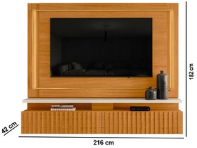Painel TV 75 Pol 216cm Bancada Suspensa Ripado Lurian M20 - D'Rossi - Cinamomo e Off White