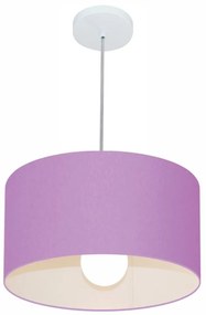 Lustre Pendente Cilíndrico Md-4031 Cúpula em Tecido 40x21cm Lilás - Bivolt