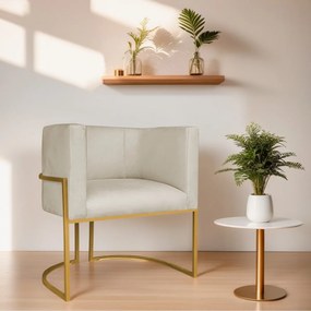Kit 02 Poltronas Decorativas Luna Base de Ferro Dourado Suede